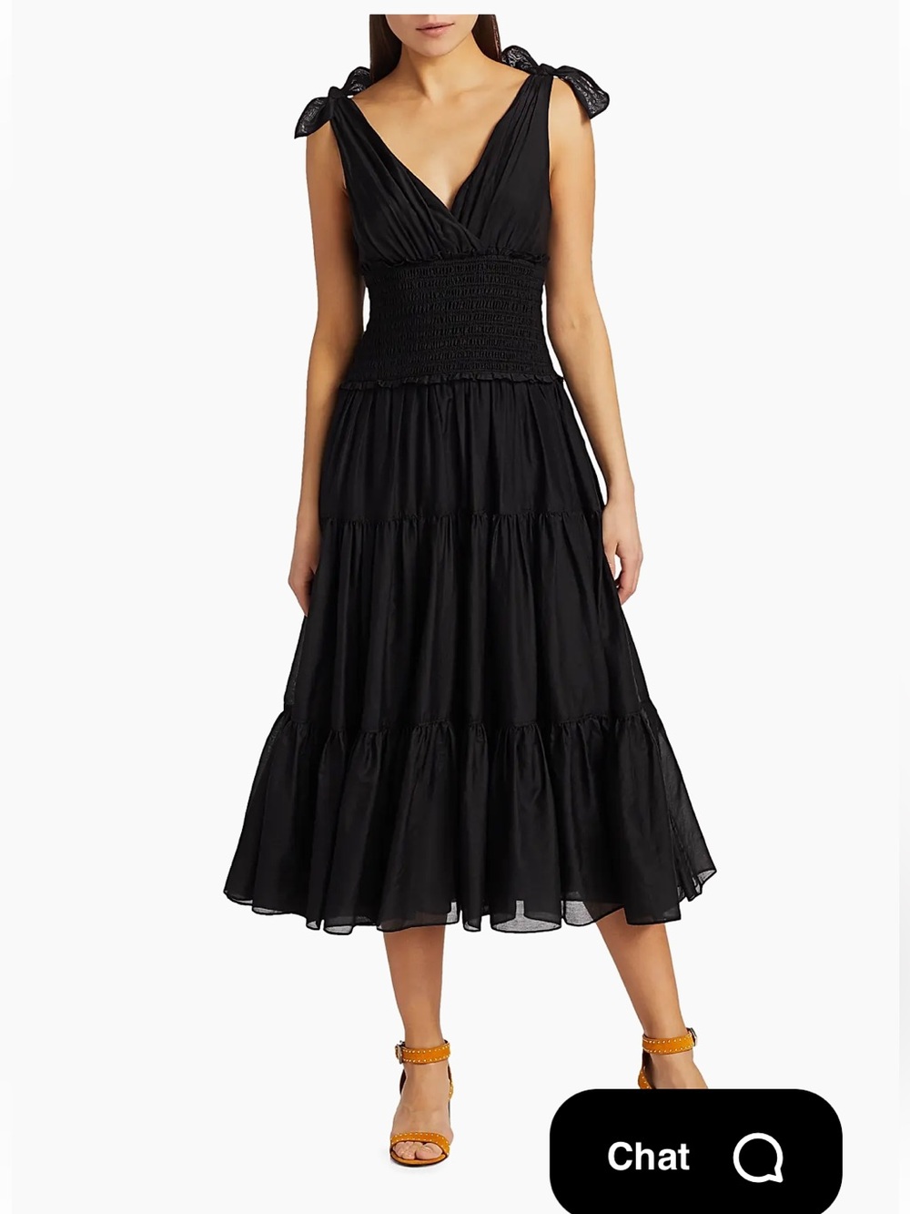 cinq a sept Black V-Neck Tiered Midi Dress with Tie Shoulders